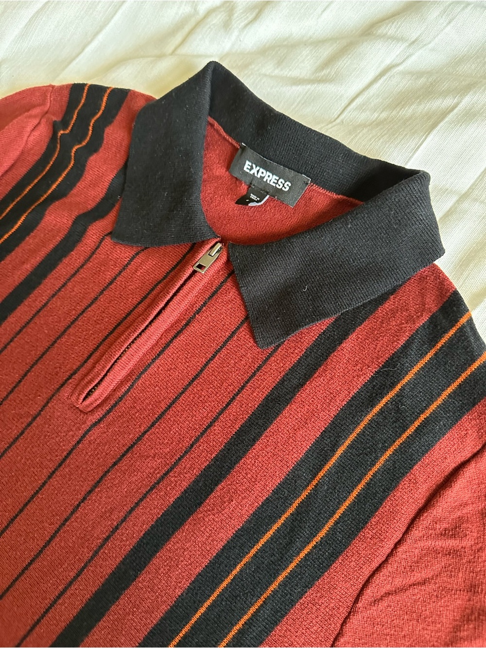 Express Men’s Red Stripe Half-Zip polo Sweater with Black Collar
